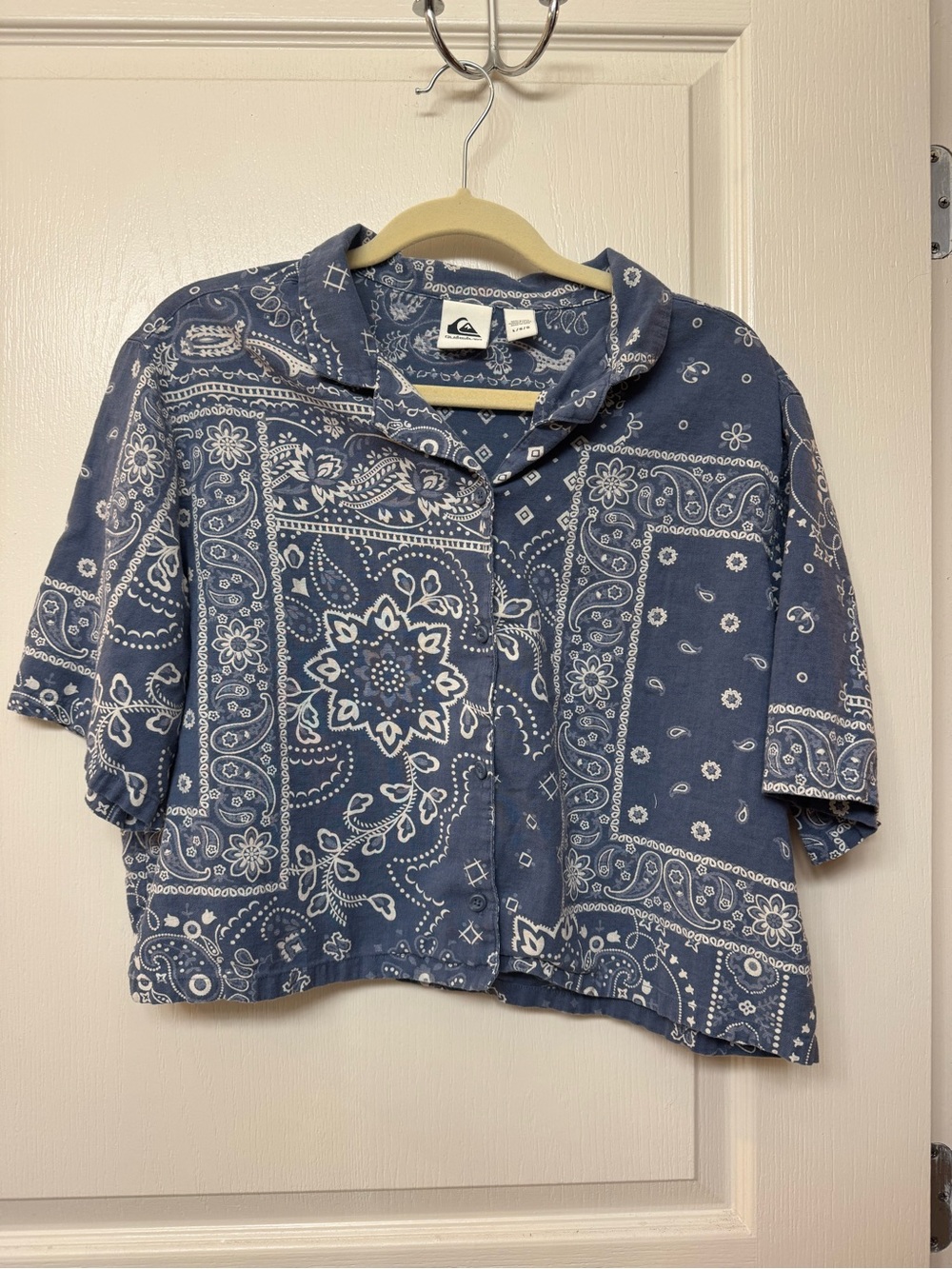 Quiksilver Blue Bandana Print Crop Button-Up